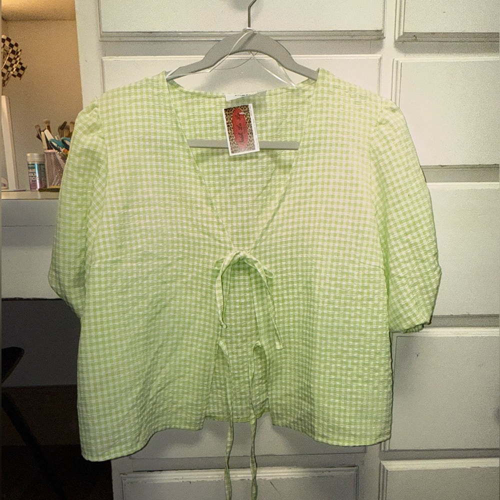 Double Zero Light Green Gingham Blouse
